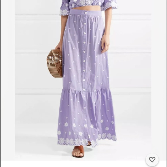 NWT Miguelina
Aiden Button-Front ALine Daisy Cotton Embroidered Maxi Skirt SMALL - Picture 1 of 6